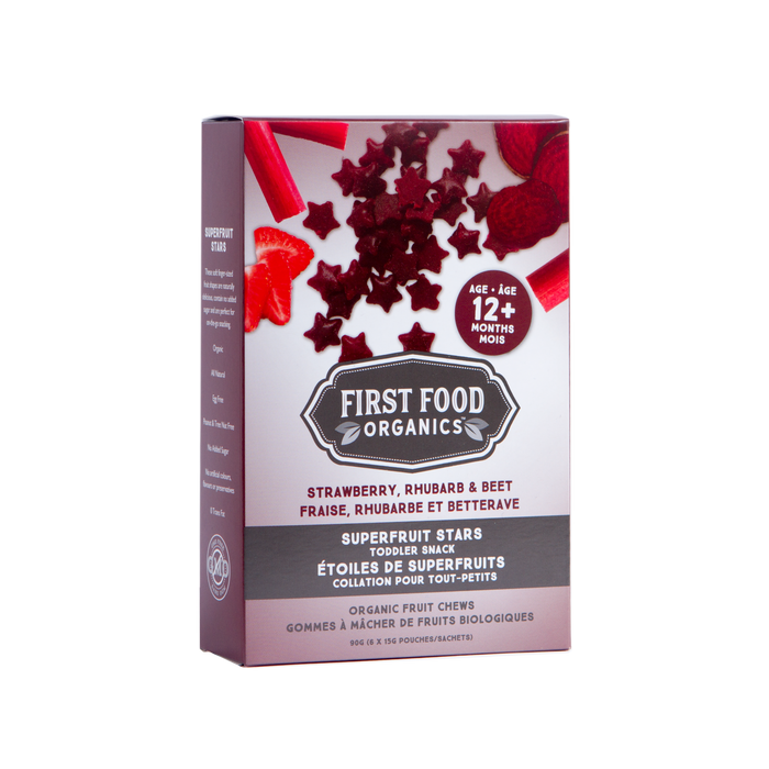Collation pour tout-petit Superfruit en étoile bio - Fraise, rhubarbe et betterave  - First Food Organics - 90g